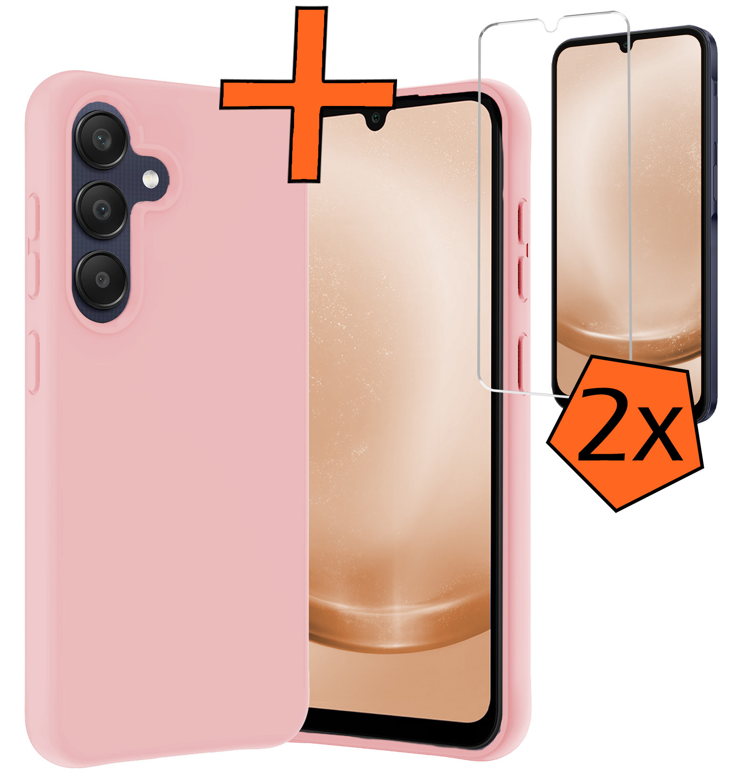Nomfy Hoesje Geschikt voor Samsung A25 Hoesje Siliconen Cover Case Met 2x Screenprotector - Hoes Geschikt voor Samsung Galaxy A25 Hoes Back Case - Lichtroze