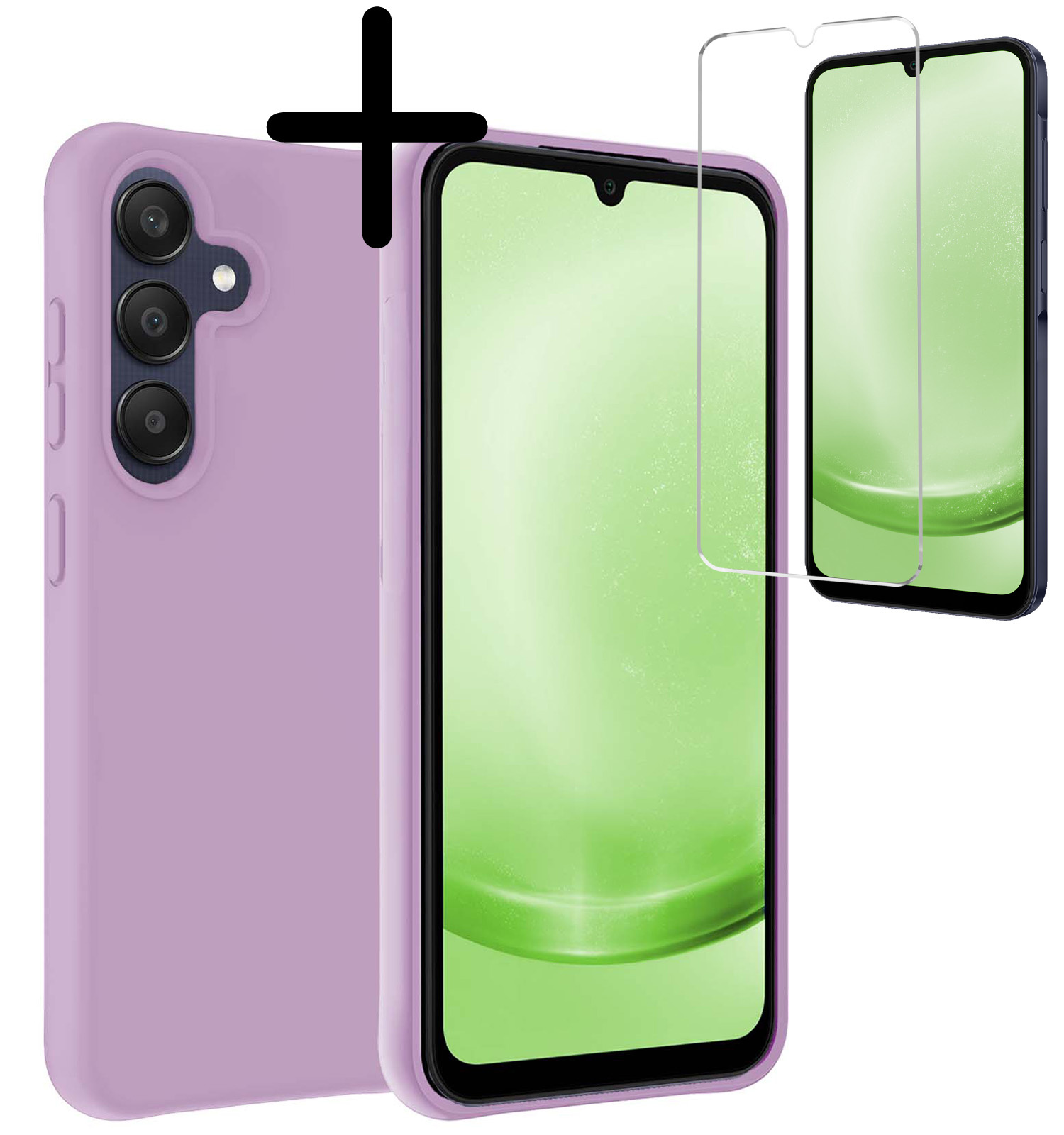 BASEY. Hoes Geschikt voor Samsung A25 Hoesje Siliconen Back Cover Case Met Screenprotector - Hoesje Geschikt voor Samsung Galaxy A25 Hoes Cover Hoesje - Lila