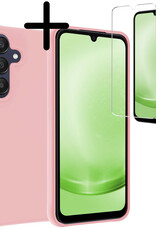 BASEY. Hoes Geschikt voor Samsung A25 Hoesje Siliconen Back Cover Case Met Screenprotector - Hoesje Geschikt voor Samsung Galaxy A25 Hoes Cover Hoesje - Lichtroze