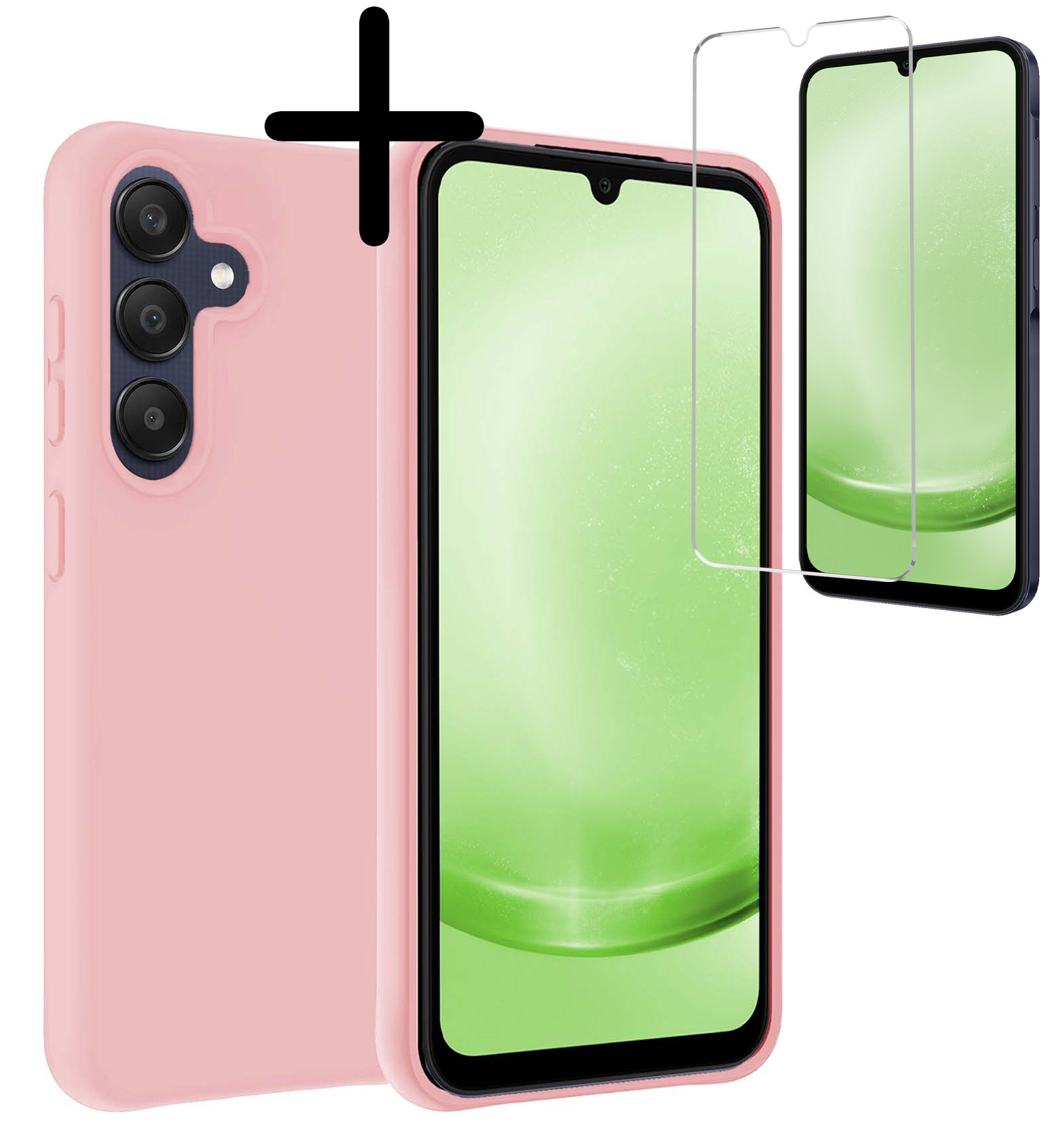 BASEY. Hoes Geschikt voor Samsung A25 Hoesje Siliconen Back Cover Case Met Screenprotector - Hoesje Geschikt voor Samsung Galaxy A25 Hoes Cover Hoesje - Lichtroze