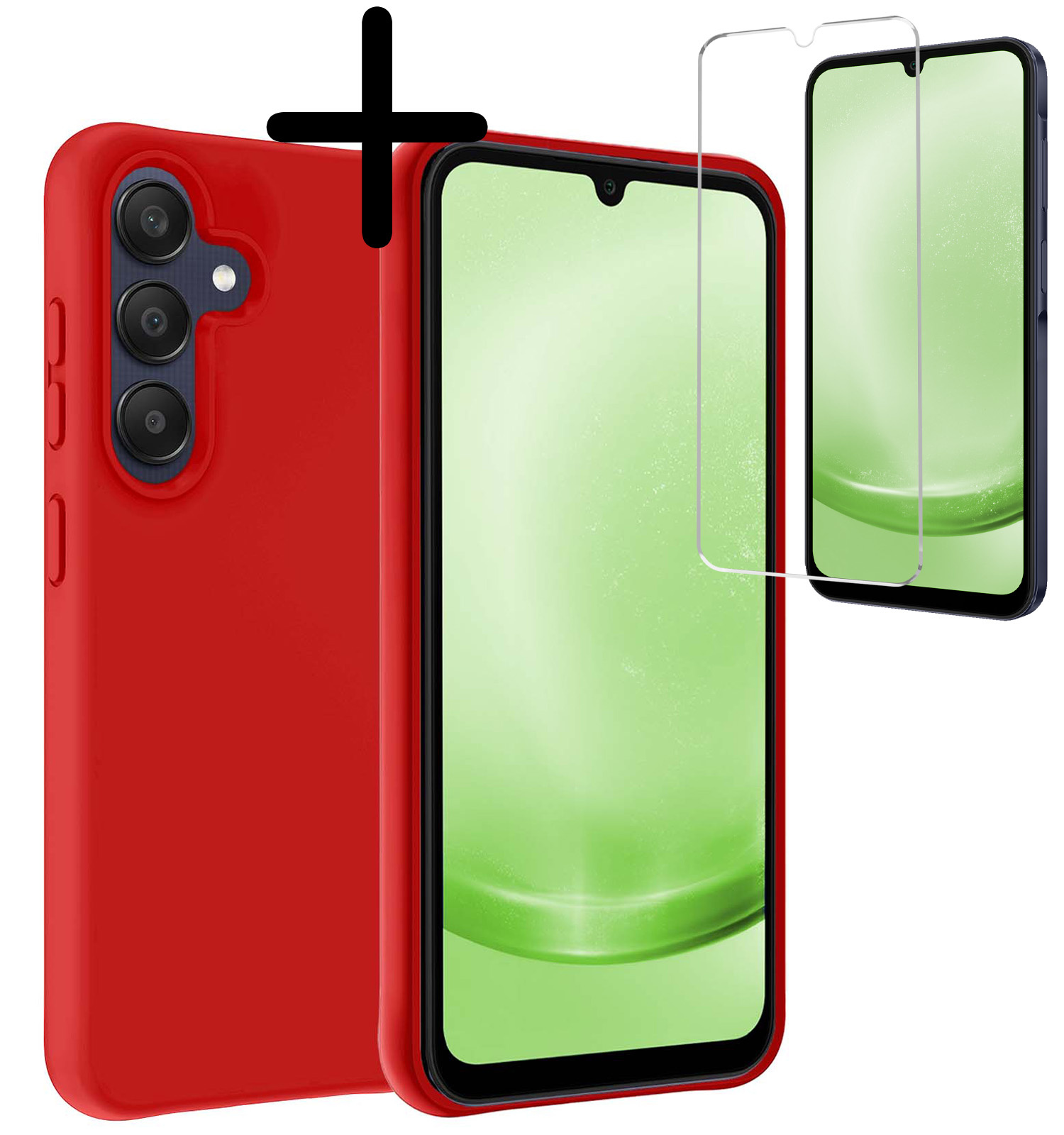 BASEY. Hoes Geschikt voor Samsung A25 Hoesje Siliconen Back Cover Case Met Screenprotector - Hoesje Geschikt voor Samsung Galaxy A25 Hoes Cover Hoesje - Rood
