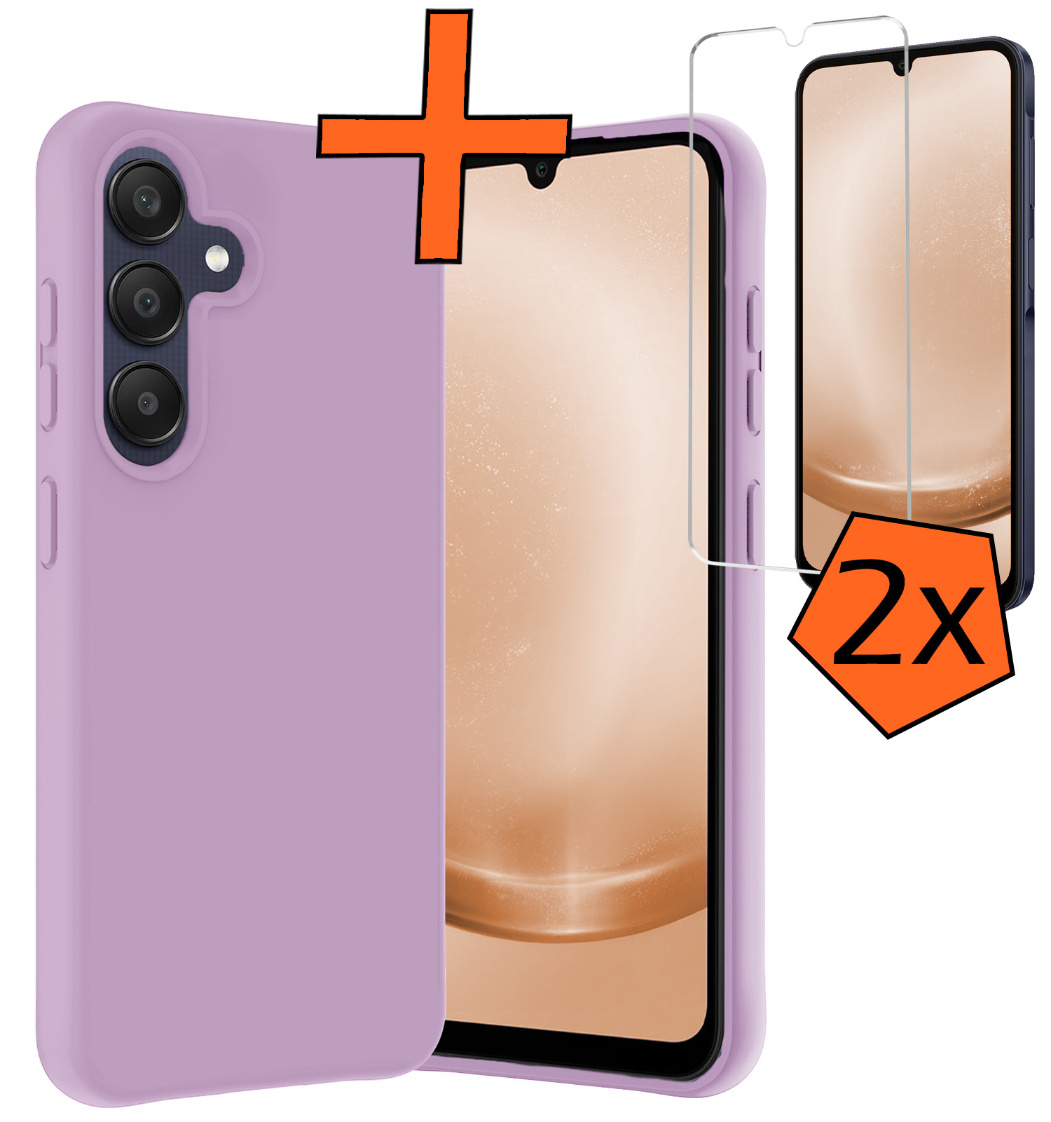 Nomfy Hoesje Geschikt voor Samsung A25 Hoesje Siliconen Cover Case Met 2x Screenprotector - Hoes Geschikt voor Samsung Galaxy A25 Hoes Back Case - Lila