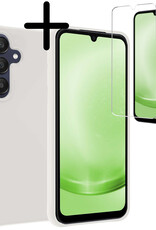 BASEY. Hoes Geschikt voor Samsung A25 Hoesje Siliconen Back Cover Case Met Screenprotector - Hoesje Geschikt voor Samsung Galaxy A25 Hoes Cover Hoesje - Wit