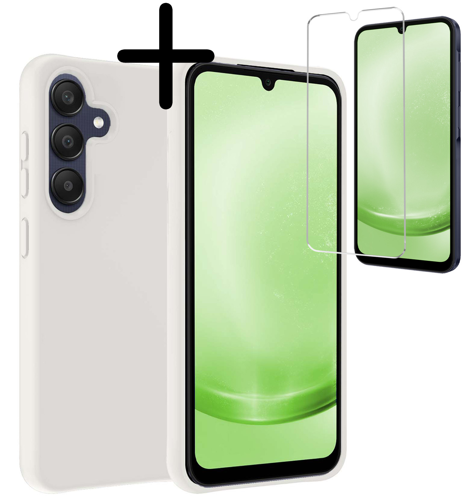 BASEY. Hoes Geschikt voor Samsung A25 Hoesje Siliconen Back Cover Case Met Screenprotector - Hoesje Geschikt voor Samsung Galaxy A25 Hoes Cover Hoesje - Wit