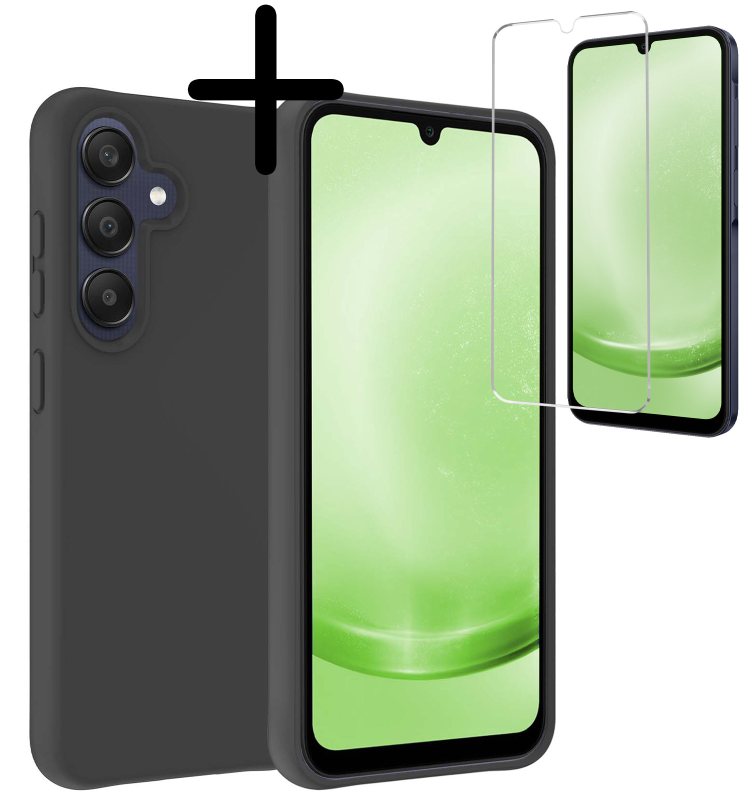 BASEY. Hoes Geschikt voor Samsung A25 Hoesje Siliconen Back Cover Case Met Screenprotector - Hoesje Geschikt voor Samsung Galaxy A25 Hoes Cover Hoesje - Zwart