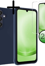 BASEY. Hoes Geschikt voor Samsung A25 Hoesje Siliconen Back Cover Case Met 2x Screenprotector - Hoesje Geschikt voor Samsung Galaxy A25 Hoes Cover Hoesje - Donkerblauw