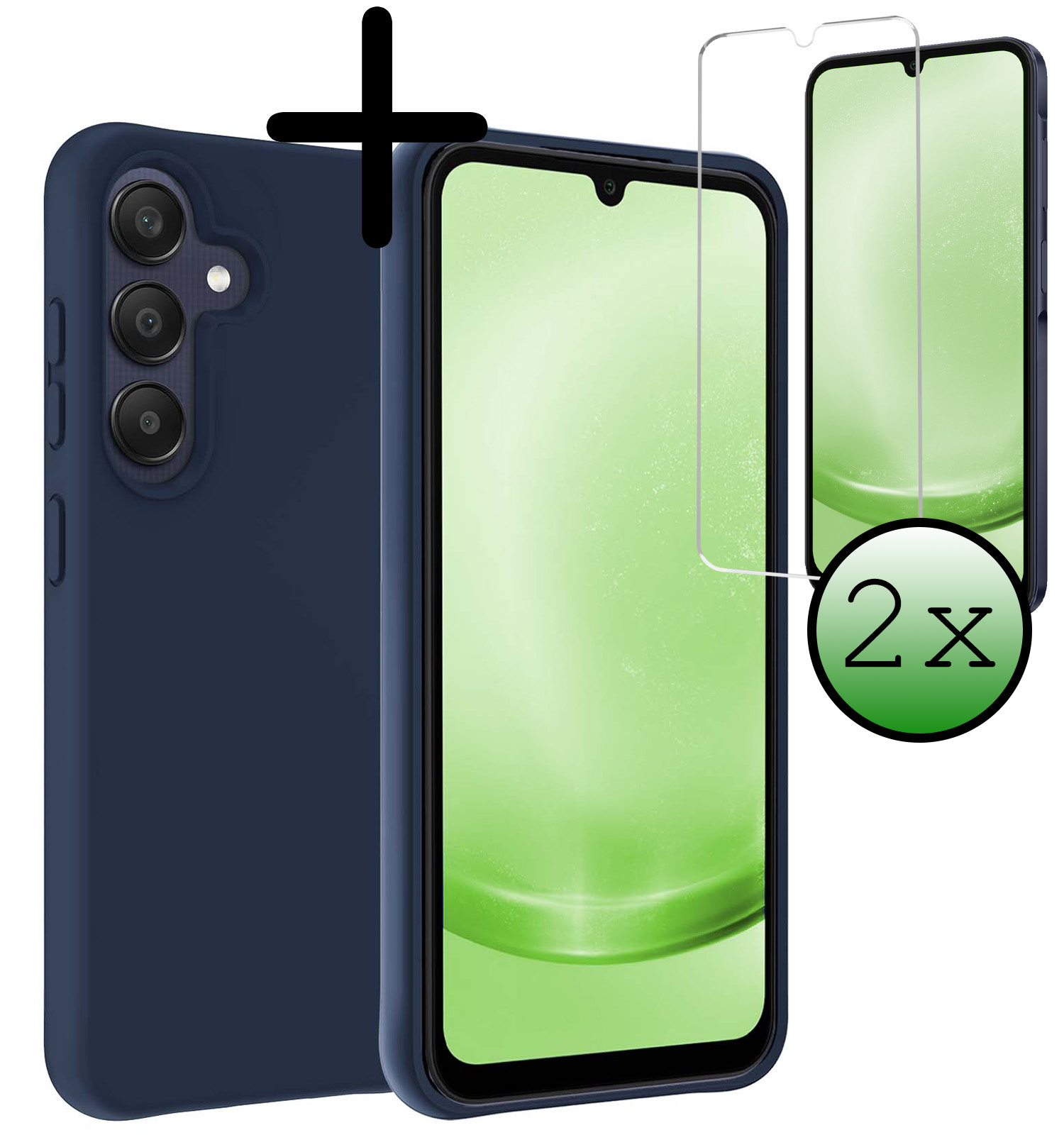 BASEY. Hoes Geschikt voor Samsung A25 Hoesje Siliconen Back Cover Case Met 2x Screenprotector - Hoesje Geschikt voor Samsung Galaxy A25 Hoes Cover Hoesje - Donkerblauw