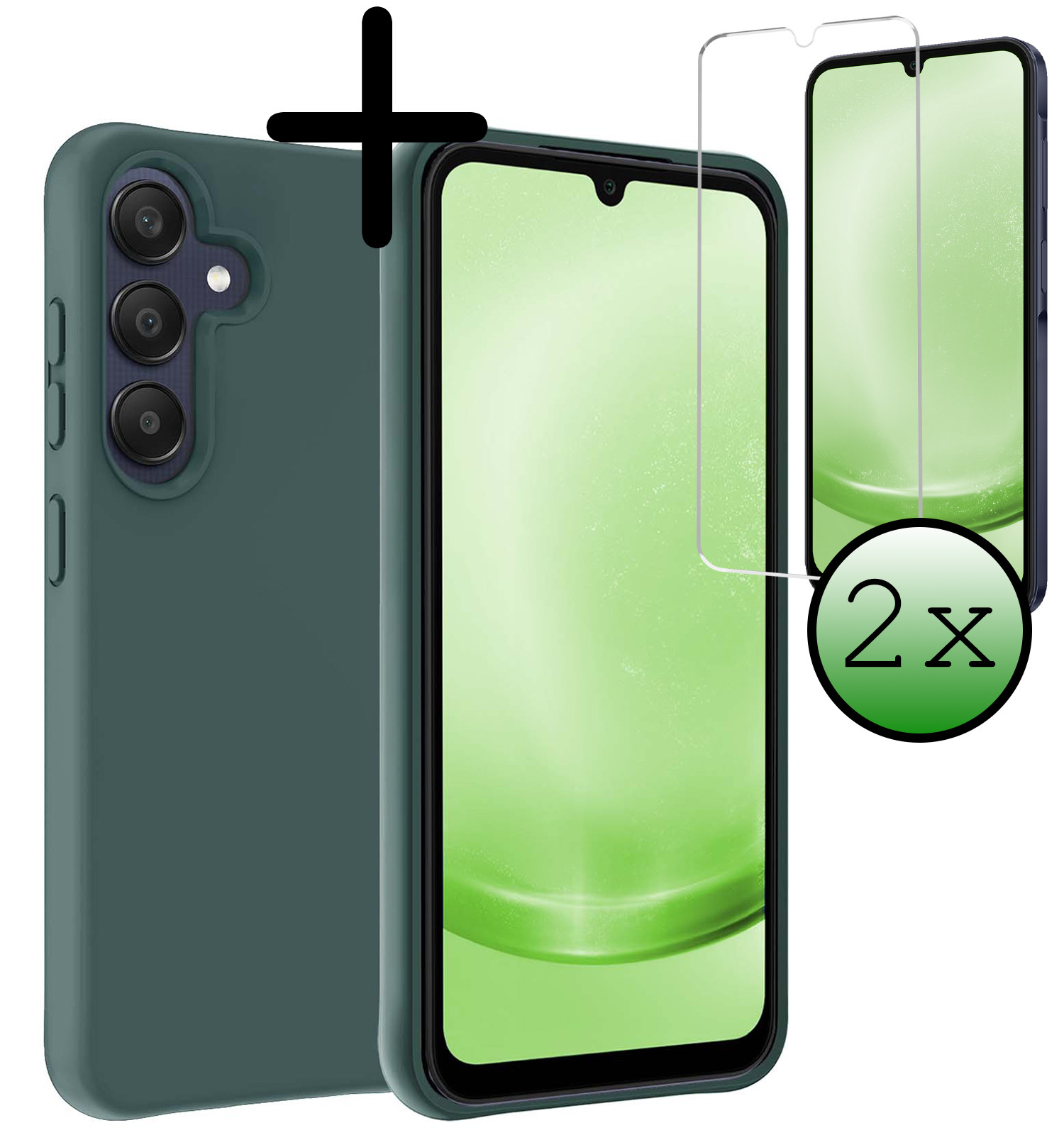 BASEY. Hoes Geschikt voor Samsung A25 Hoesje Siliconen Back Cover Case Met 2x Screenprotector - Hoesje Geschikt voor Samsung Galaxy A25 Hoes Cover Hoesje - Donkergroen