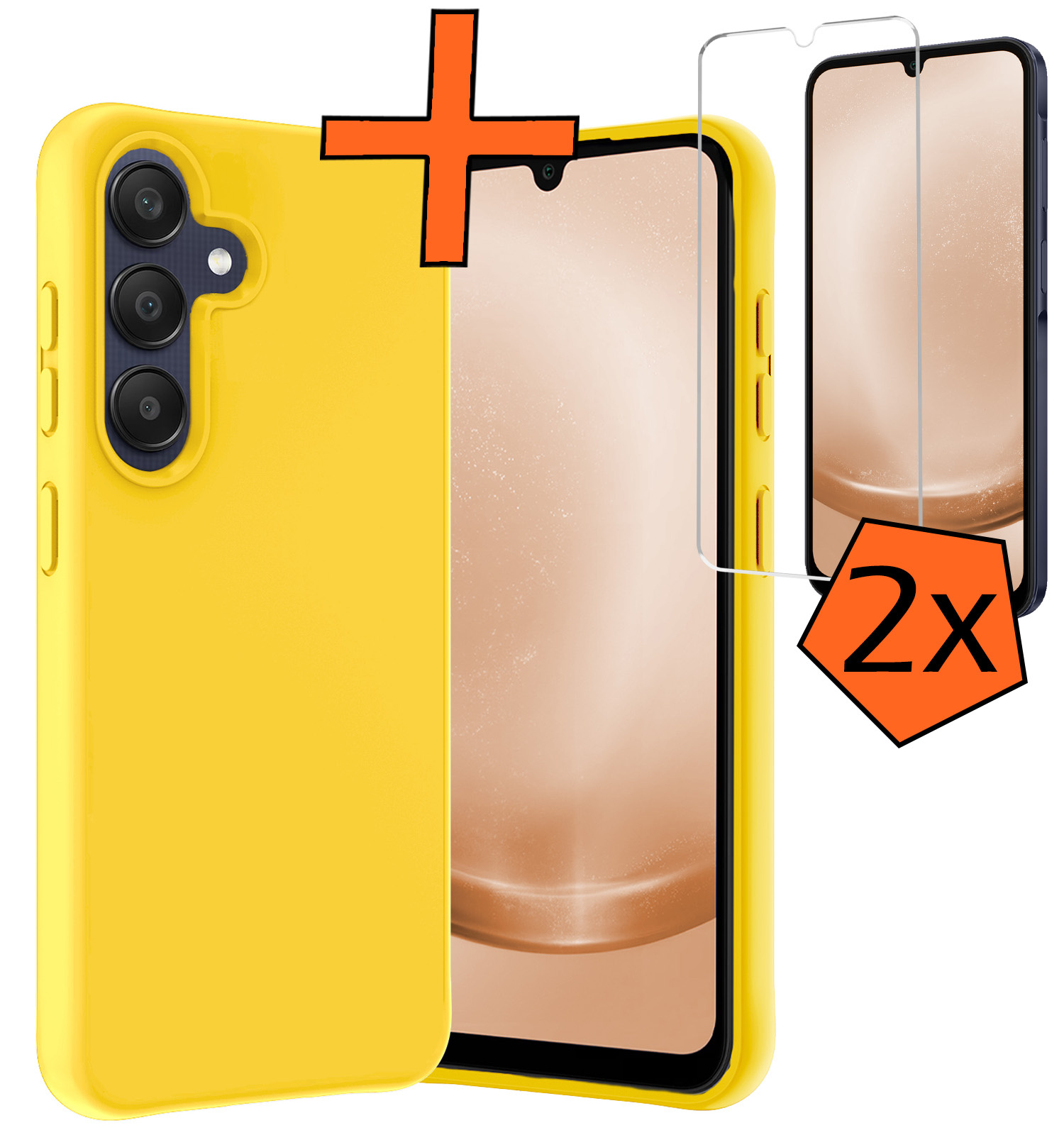 Nomfy Hoesje Geschikt voor Samsung A25 Hoesje Siliconen Cover Case Met 2x Screenprotector - Hoes Geschikt voor Samsung Galaxy A25 Hoes Back Case - Geel