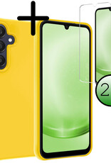 BASEY. Hoes Geschikt voor Samsung A25 Hoesje Siliconen Back Cover Case Met 2x Screenprotector - Hoesje Geschikt voor Samsung Galaxy A25 Hoes Cover Hoesje - Geel