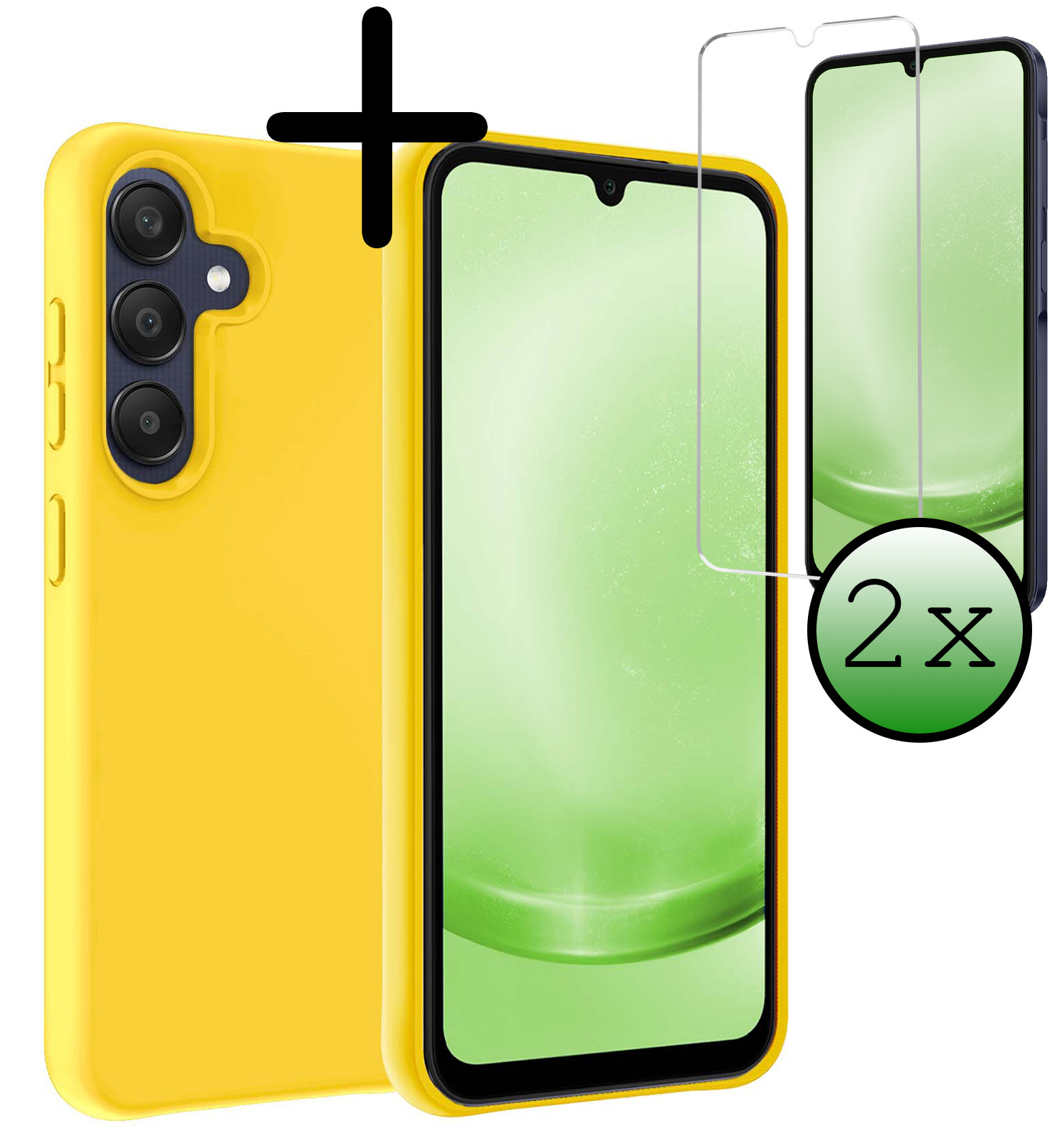BASEY. Hoes Geschikt voor Samsung A25 Hoesje Siliconen Back Cover Case Met 2x Screenprotector - Hoesje Geschikt voor Samsung Galaxy A25 Hoes Cover Hoesje - Geel