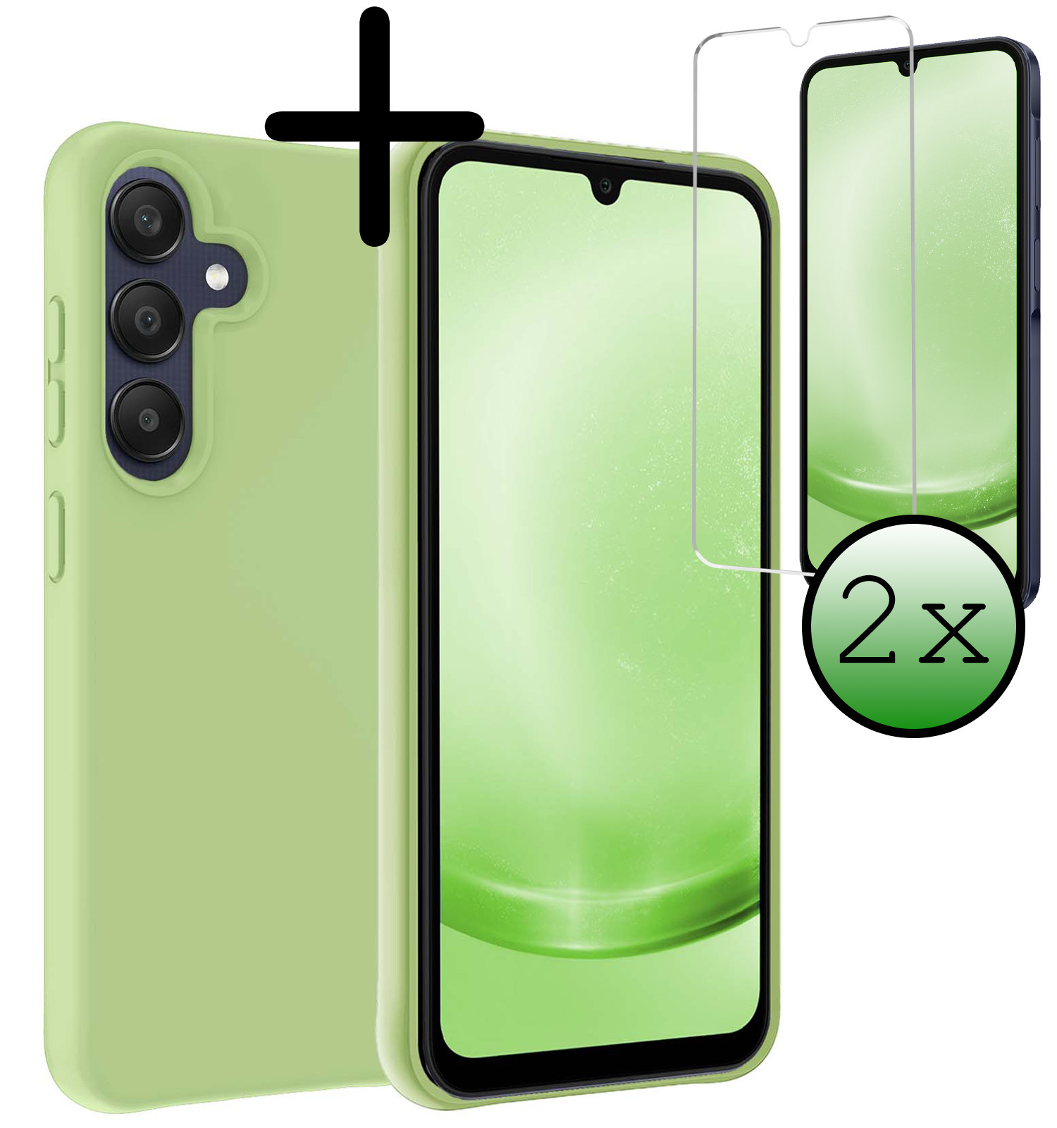 BASEY. Hoes Geschikt voor Samsung A25 Hoesje Siliconen Back Cover Case Met 2x Screenprotector - Hoesje Geschikt voor Samsung Galaxy A25 Hoes Cover Hoesje - Groen