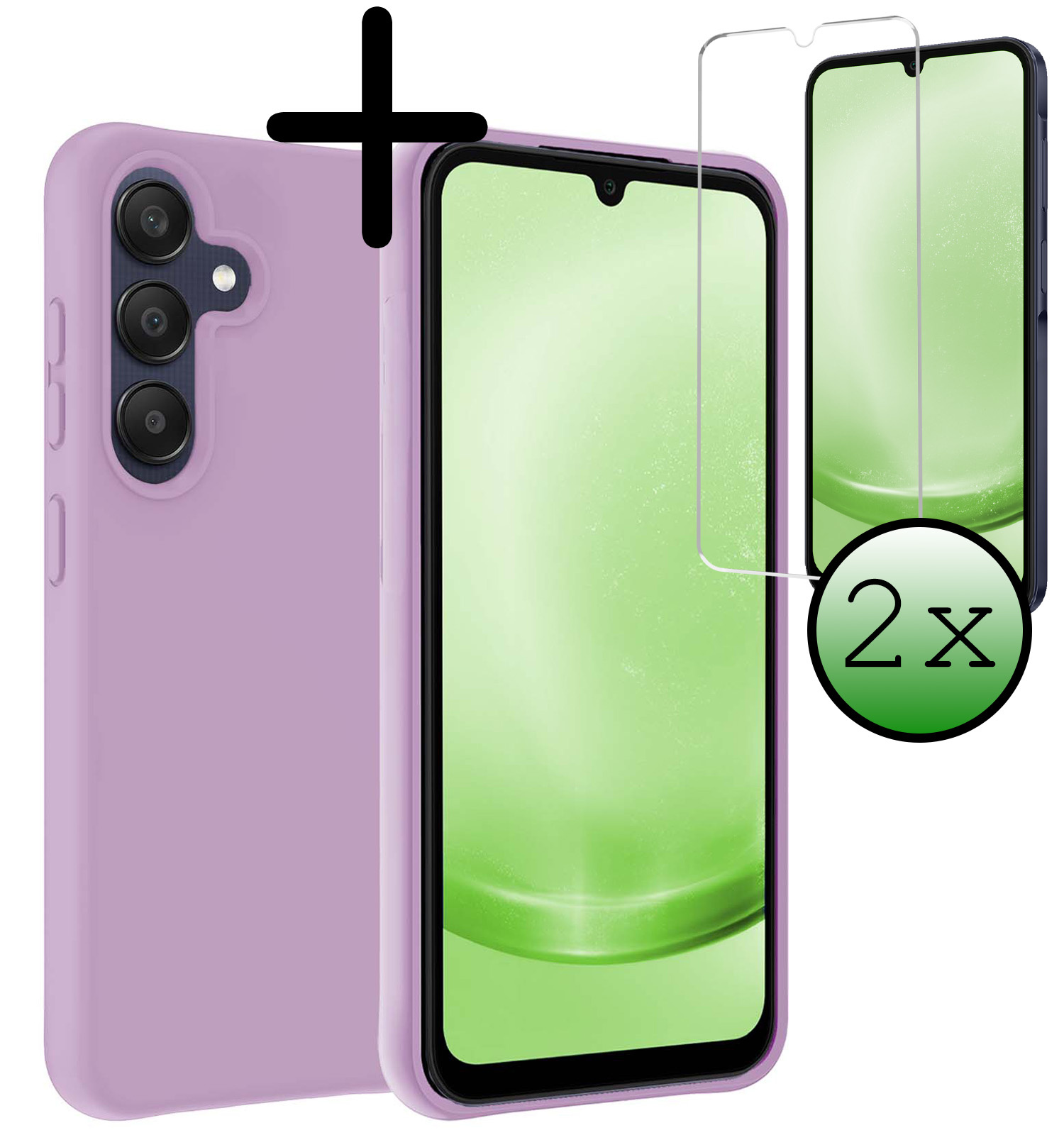 BASEY. Hoes Geschikt voor Samsung A25 Hoesje Siliconen Back Cover Case Met 2x Screenprotector - Hoesje Geschikt voor Samsung Galaxy A25 Hoes Cover Hoesje - Lila