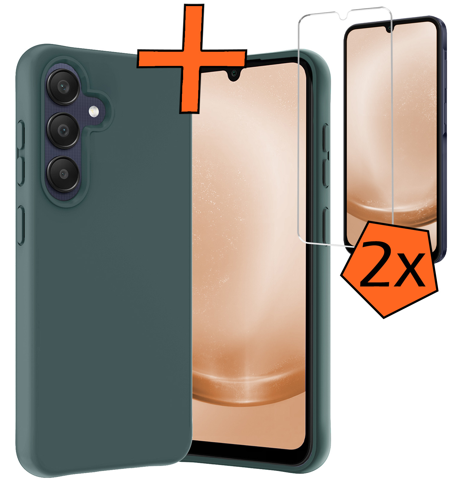 Nomfy Hoesje Geschikt voor Samsung A25 Hoesje Siliconen Cover Case Met 2x Screenprotector - Hoes Geschikt voor Samsung Galaxy A25 Hoes Back Case - Donkergroen