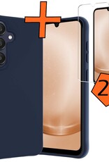 Nomfy Hoesje Geschikt voor Samsung A25 Hoesje Siliconen Cover Case Met 2x Screenprotector - Hoes Geschikt voor Samsung Galaxy A25 Hoes Back Case - Donkerblauw