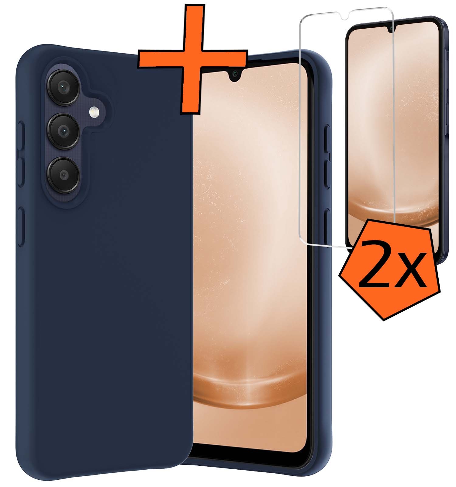 Nomfy Hoesje Geschikt voor Samsung A25 Hoesje Siliconen Cover Case Met 2x Screenprotector - Hoes Geschikt voor Samsung Galaxy A25 Hoes Back Case - Donkerblauw