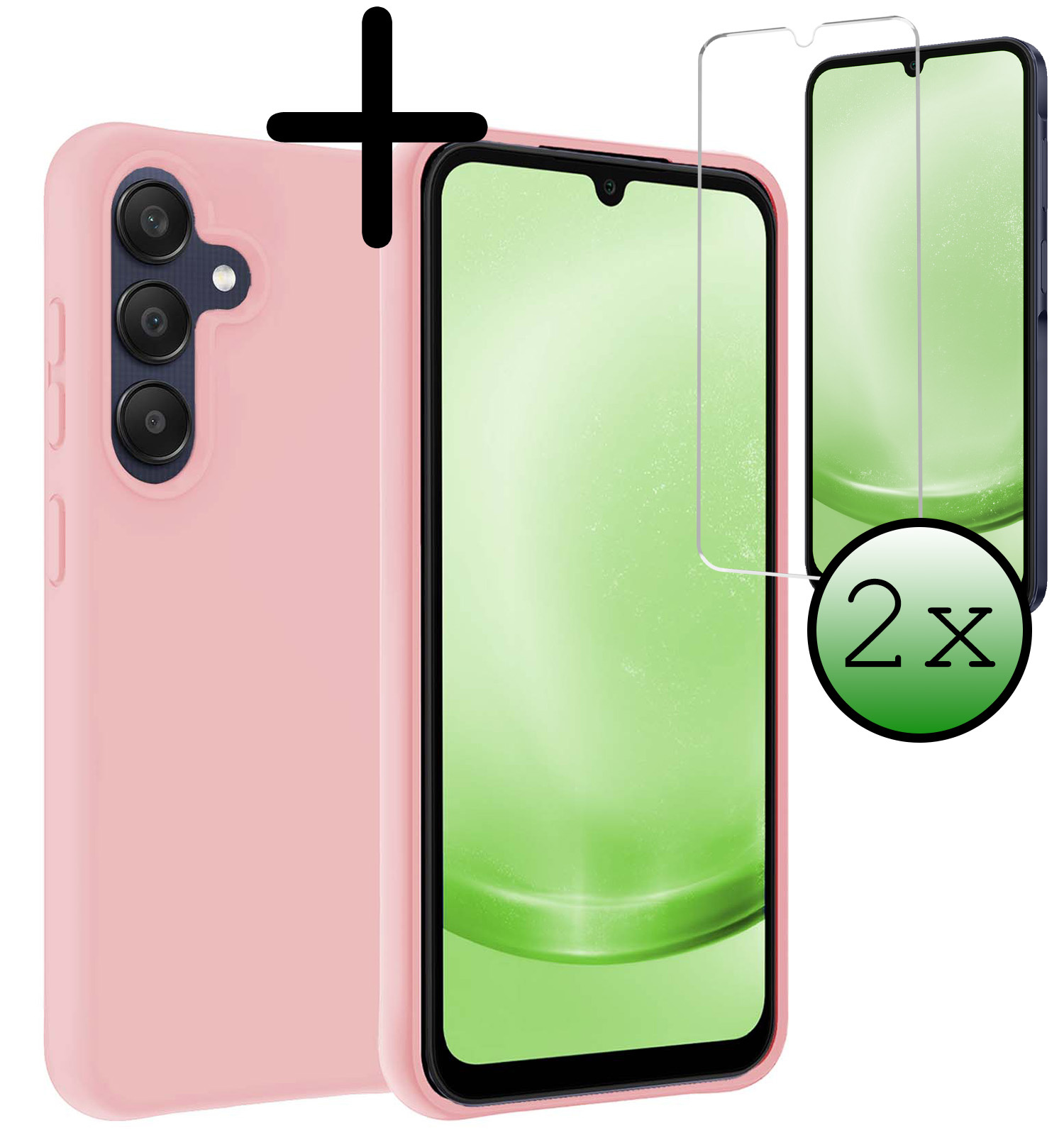 BASEY. Hoes Geschikt voor Samsung A25 Hoesje Siliconen Back Cover Case Met 2x Screenprotector - Hoesje Geschikt voor Samsung Galaxy A25 Hoes Cover Hoesje - Lichtroze