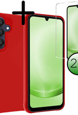 BASEY. Hoes Geschikt voor Samsung A25 Hoesje Siliconen Back Cover Case Met 2x Screenprotector - Hoesje Geschikt voor Samsung Galaxy A25 Hoes Cover Hoesje - Rood