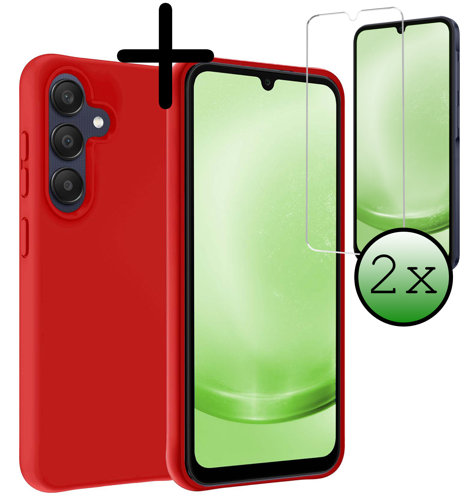 BASEY. Hoes Geschikt voor Samsung A25 Hoesje Siliconen Back Cover Case Met 2x Screenprotector - Hoesje Geschikt voor Samsung Galaxy A25 Hoes Cover Hoesje - Rood