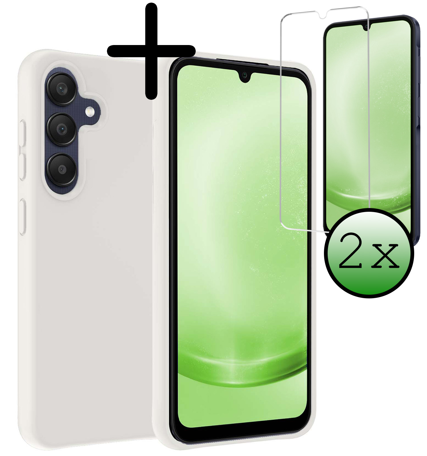 BASEY. Hoes Geschikt voor Samsung A25 Hoesje Siliconen Back Cover Case Met 2x Screenprotector - Hoesje Geschikt voor Samsung Galaxy A25 Hoes Cover Hoesje - Wit