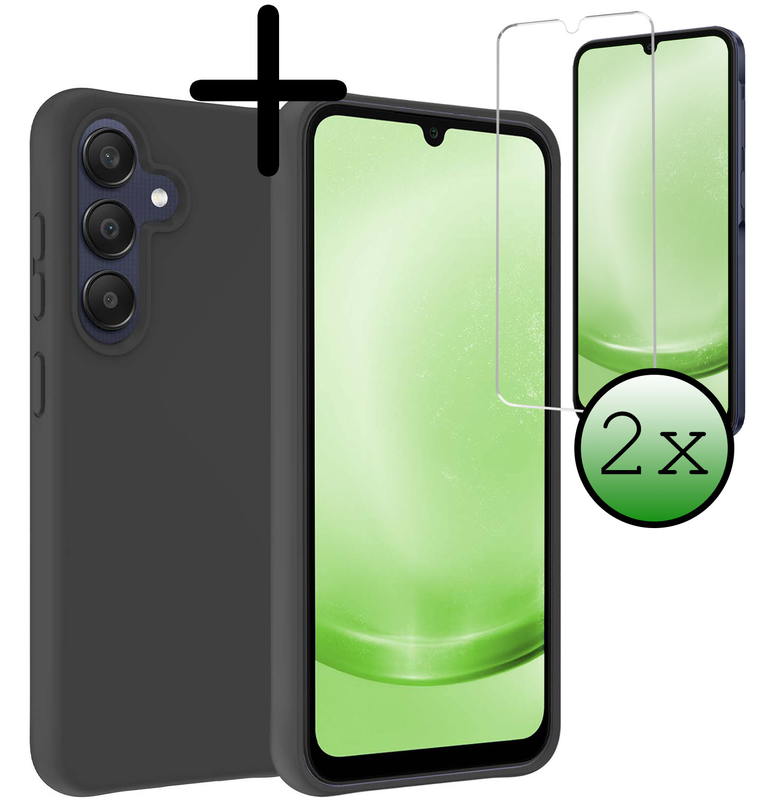 BASEY. Hoes Geschikt voor Samsung A25 Hoesje Siliconen Back Cover Case Met 2x Screenprotector - Hoesje Geschikt voor Samsung Galaxy A25 Hoes Cover Hoesje - Zwart