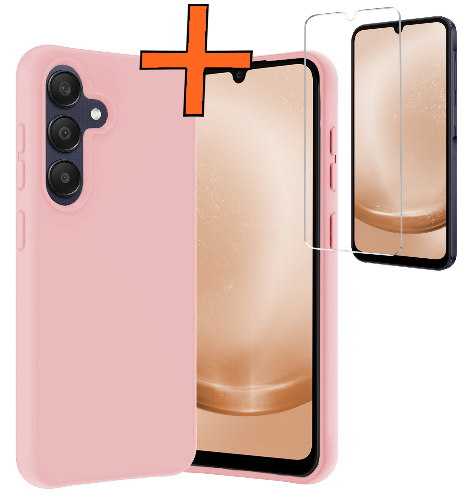 Nomfy Hoesje Geschikt voor Samsung A25 Hoesje Siliconen Cover Case Met Screenprotector - Hoes Geschikt voor Samsung Galaxy A25 Hoes Back Case - Lichtroze