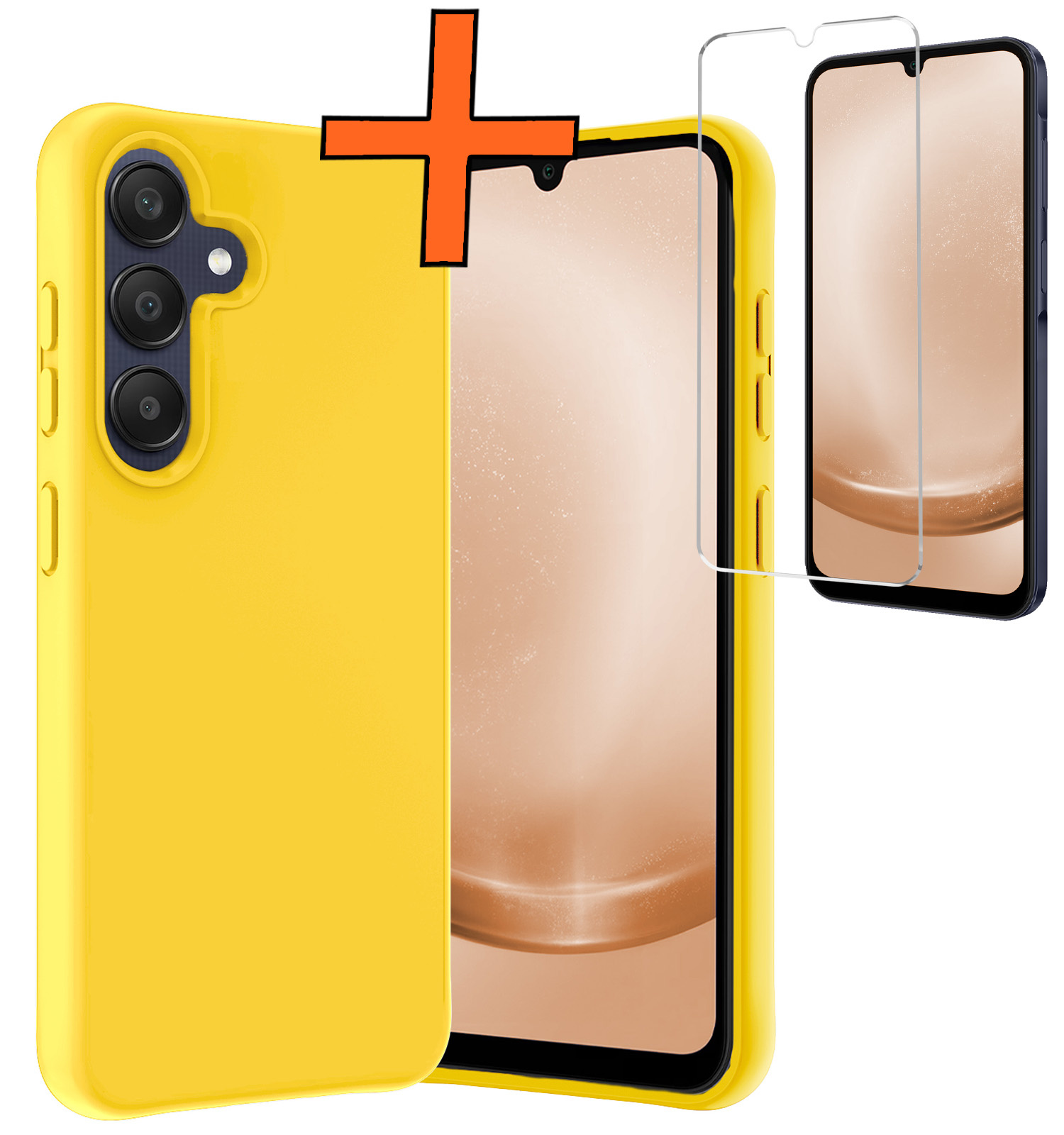 Nomfy Hoesje Geschikt voor Samsung A25 Hoesje Siliconen Cover Case Met Screenprotector - Hoes Geschikt voor Samsung Galaxy A25 Hoes Back Case - Geel