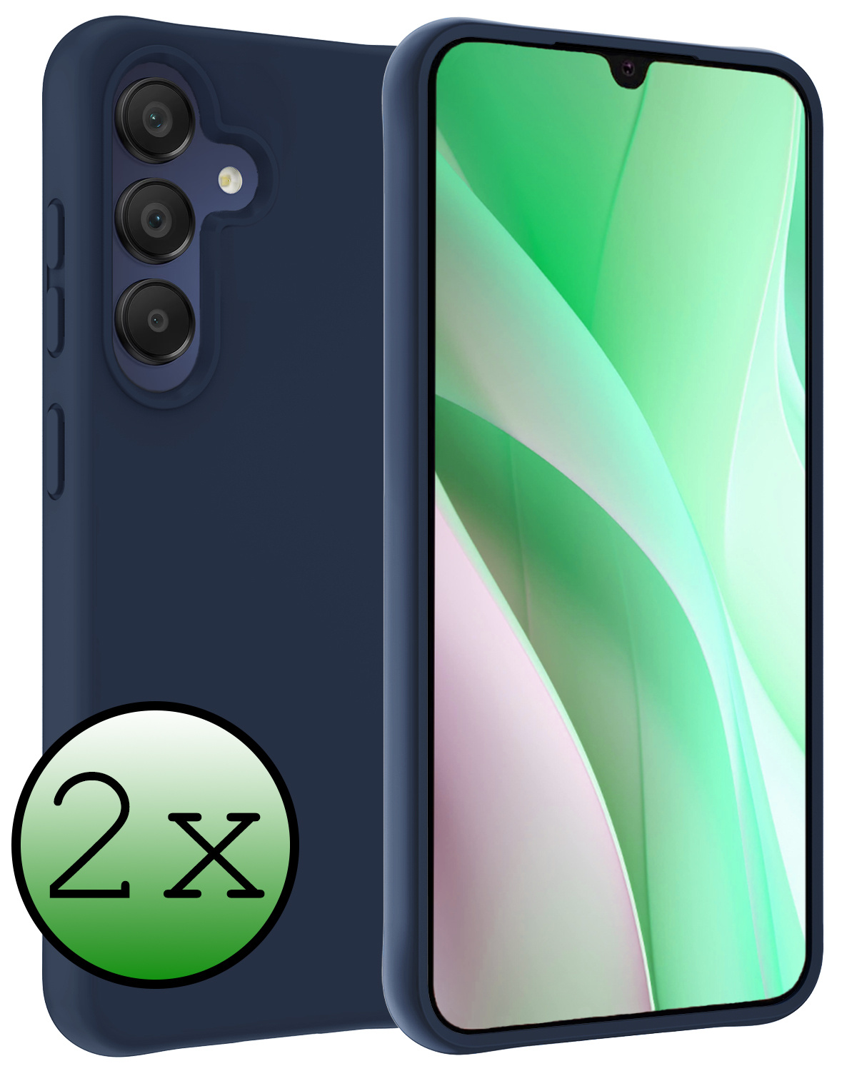 BASEY. Hoes Geschikt voor Samsung A15 Hoesje Siliconen Back Cover Case - Hoesje Geschikt voor Samsung Galaxy A15 Hoes Cover Hoesje - Donkerblauw - 2 Stuks