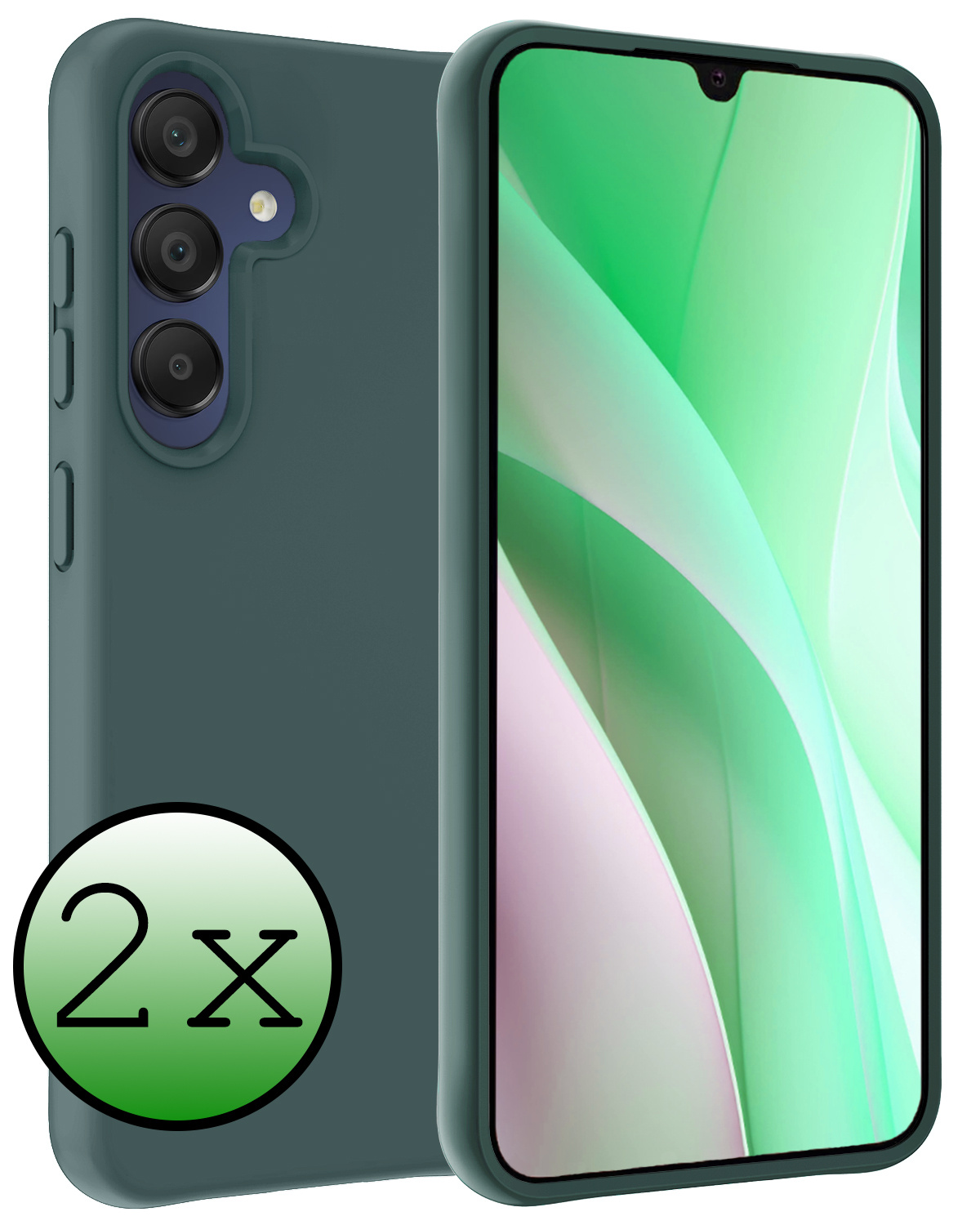 BASEY. Hoes Geschikt voor Samsung A15 Hoesje Siliconen Back Cover Case - Hoesje Geschikt voor Samsung Galaxy A15 Hoes Cover Hoesje - Donkergroen - 2 Stuks