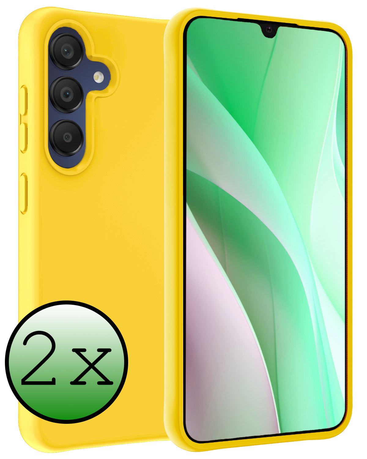 BASEY. Hoes Geschikt voor Samsung A15 Hoesje Siliconen Back Cover Case - Hoesje Geschikt voor Samsung Galaxy A15 Hoes Cover Hoesje - Geel - 2 Stuks