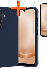 Nomfy Hoesje Geschikt voor Samsung A25 Hoesje Siliconen Cover Case Met Screenprotector - Hoes Geschikt voor Samsung Galaxy A25 Hoes Back Case - Donkerblauw