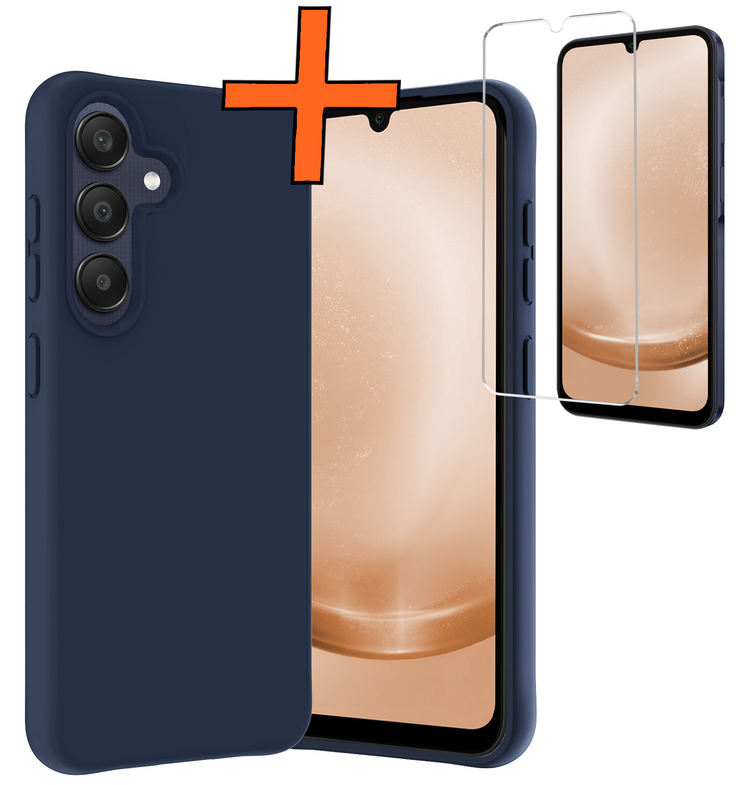 Nomfy Hoesje Geschikt voor Samsung A25 Hoesje Siliconen Cover Case Met Screenprotector - Hoes Geschikt voor Samsung Galaxy A25 Hoes Back Case - Donkerblauw