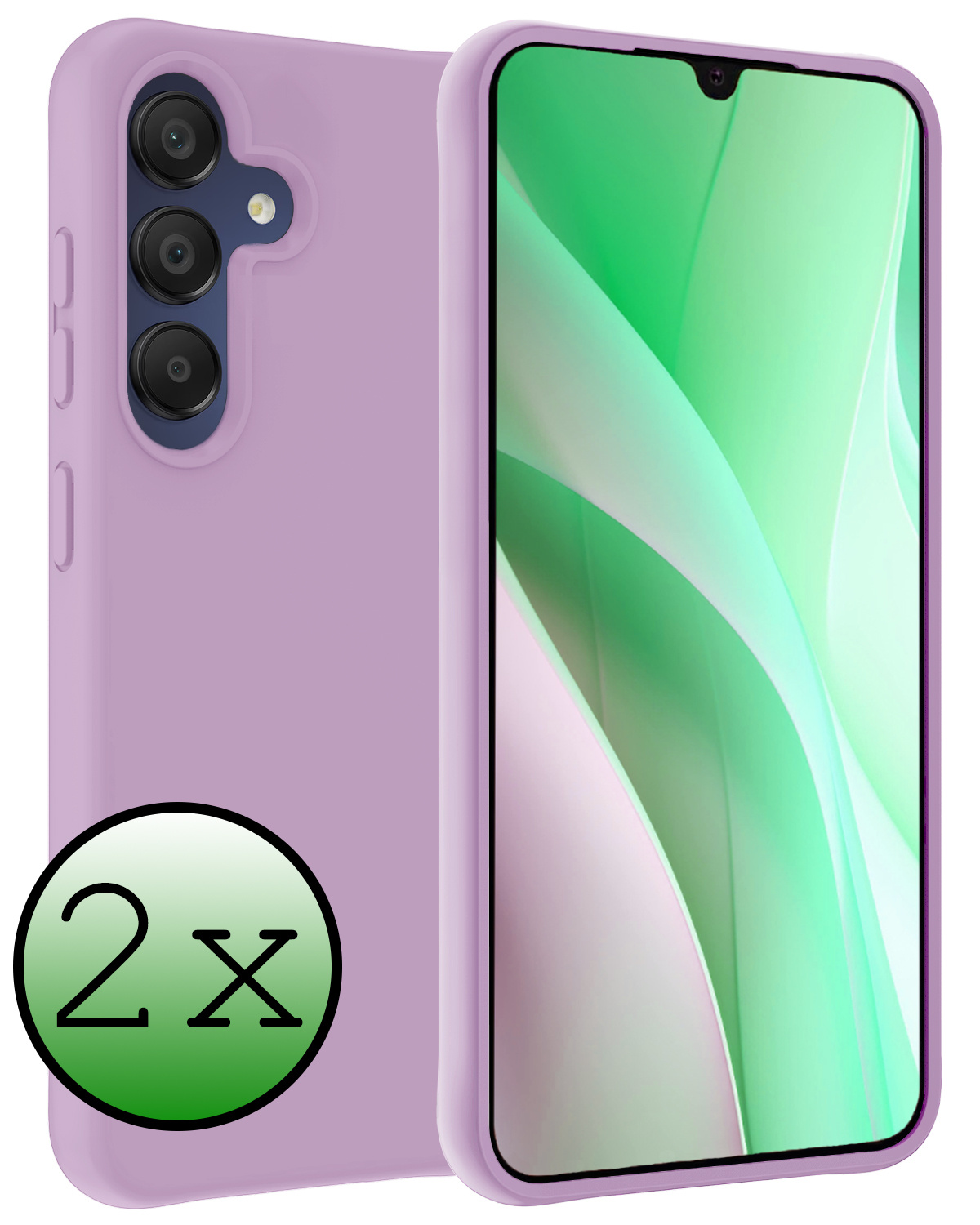 BASEY. Hoes Geschikt voor Samsung A15 Hoesje Siliconen Back Cover Case - Hoesje Geschikt voor Samsung Galaxy A15 Hoes Cover Hoesje - Lila - 2 Stuks