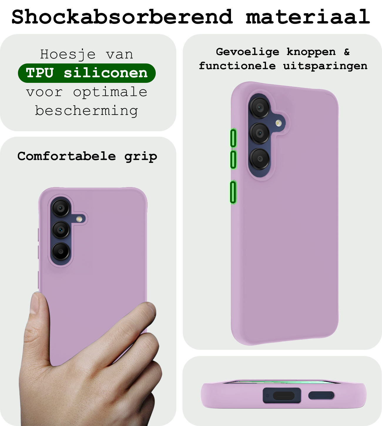 BASEY. Hoes Geschikt voor Samsung A15 Hoesje Siliconen Back Cover Case - Hoesje Geschikt voor Samsung Galaxy A15 Hoes Cover Hoesje - Lila - 2 Stuks