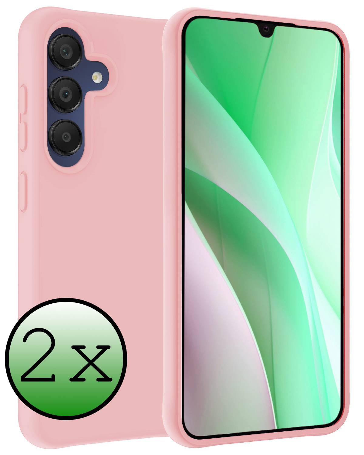 BASEY. Hoes Geschikt voor Samsung A15 Hoesje Siliconen Back Cover Case - Hoesje Geschikt voor Samsung Galaxy A15 Hoes Cover Hoesje - Lichtroze - 2 Stuks