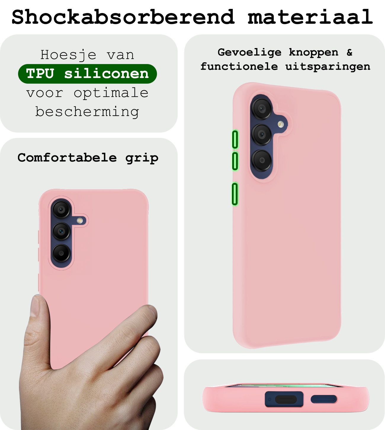 BASEY. Hoes Geschikt voor Samsung A15 Hoesje Siliconen Back Cover Case - Hoesje Geschikt voor Samsung Galaxy A15 Hoes Cover Hoesje - Lichtroze - 2 Stuks