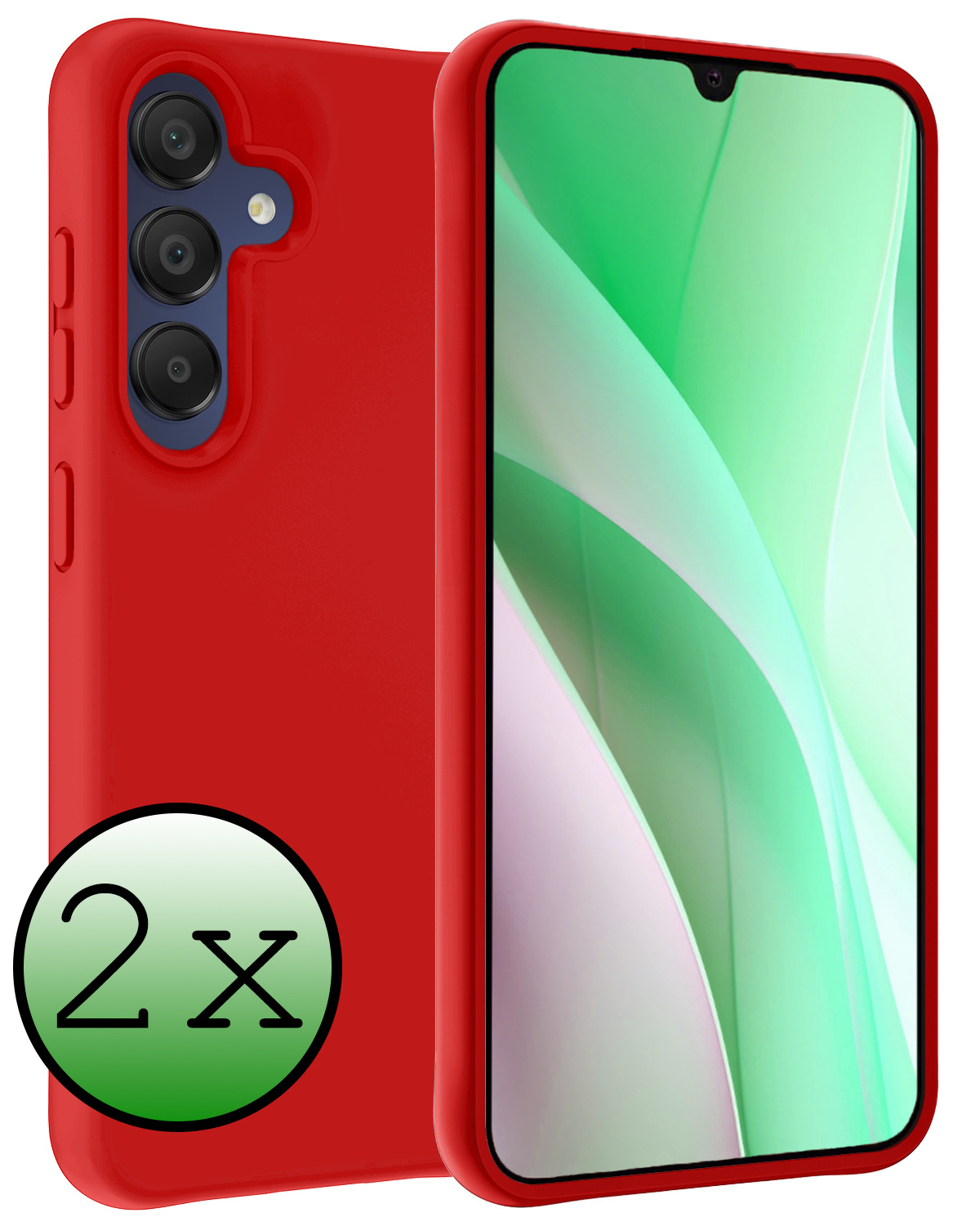 BASEY. Hoes Geschikt voor Samsung A15 Hoesje Siliconen Back Cover Case - Hoesje Geschikt voor Samsung Galaxy A15 Hoes Cover Hoesje - Rood - 2 Stuks