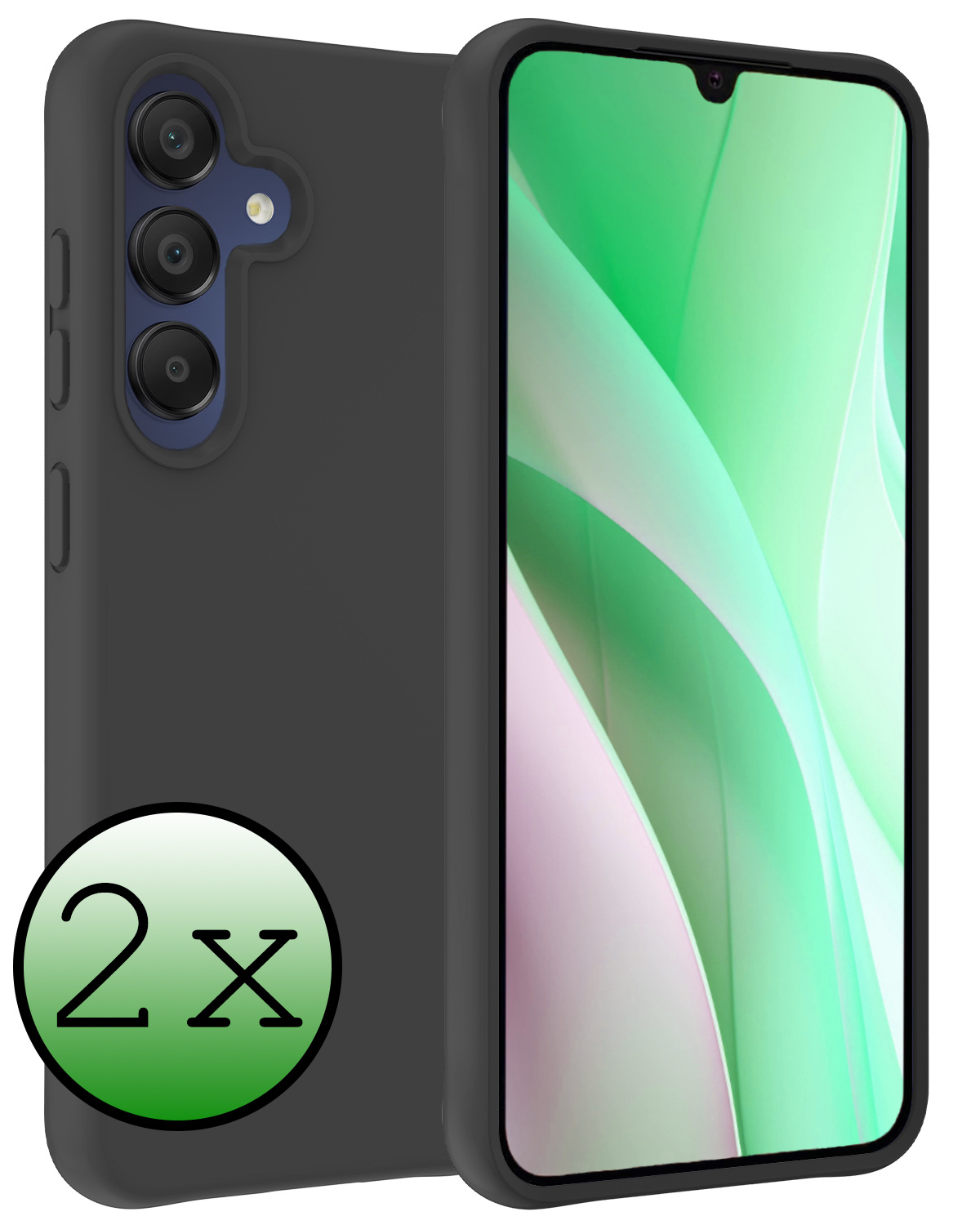 BASEY. Hoes Geschikt voor Samsung A15 Hoesje Siliconen Back Cover Case - Hoesje Geschikt voor Samsung Galaxy A15 Hoes Cover Hoesje - Zwart - 2 Stuks