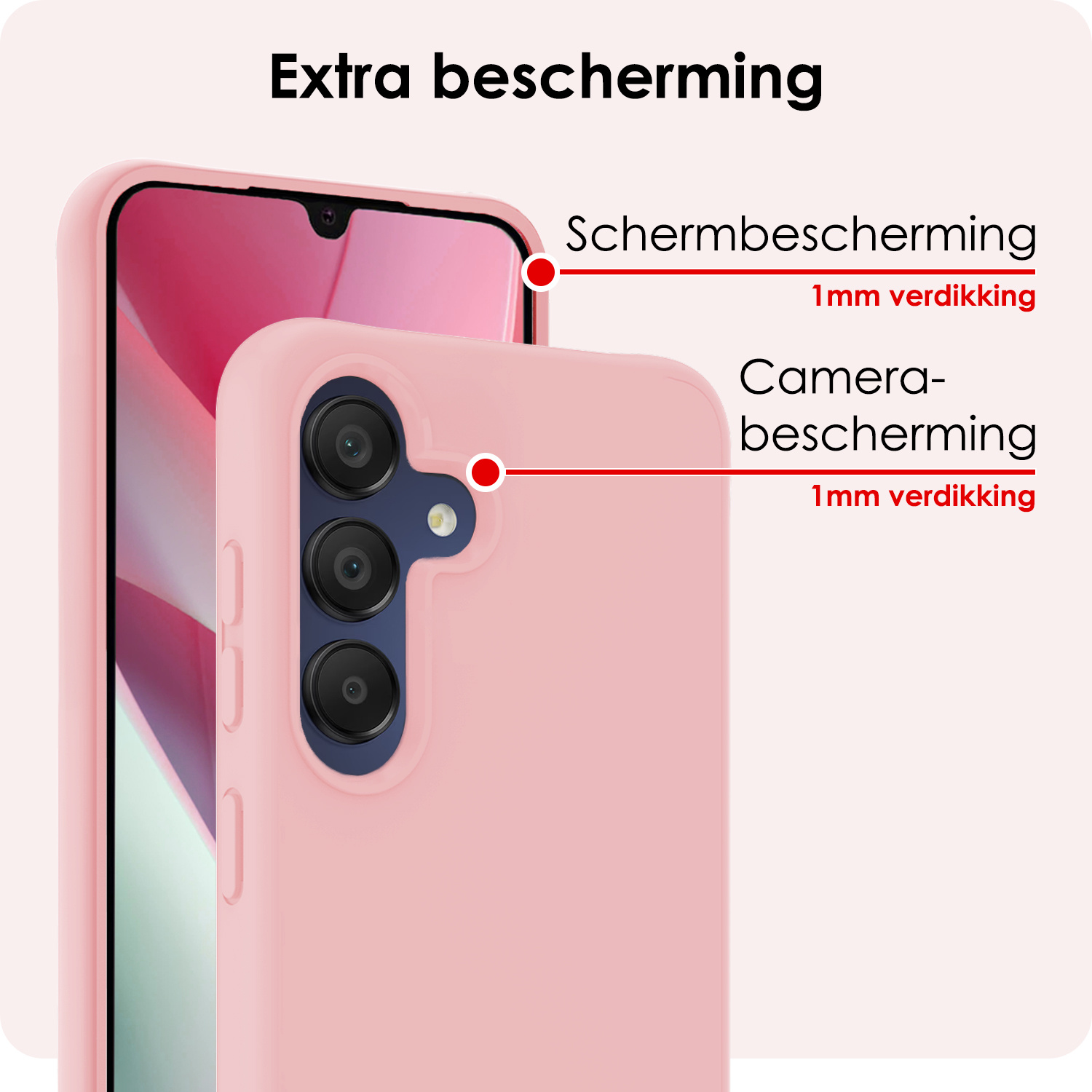 NoXx Hoes Geschikt voor Samsung A15 Hoesje Cover Siliconen Back Case Hoes - Lichtroze