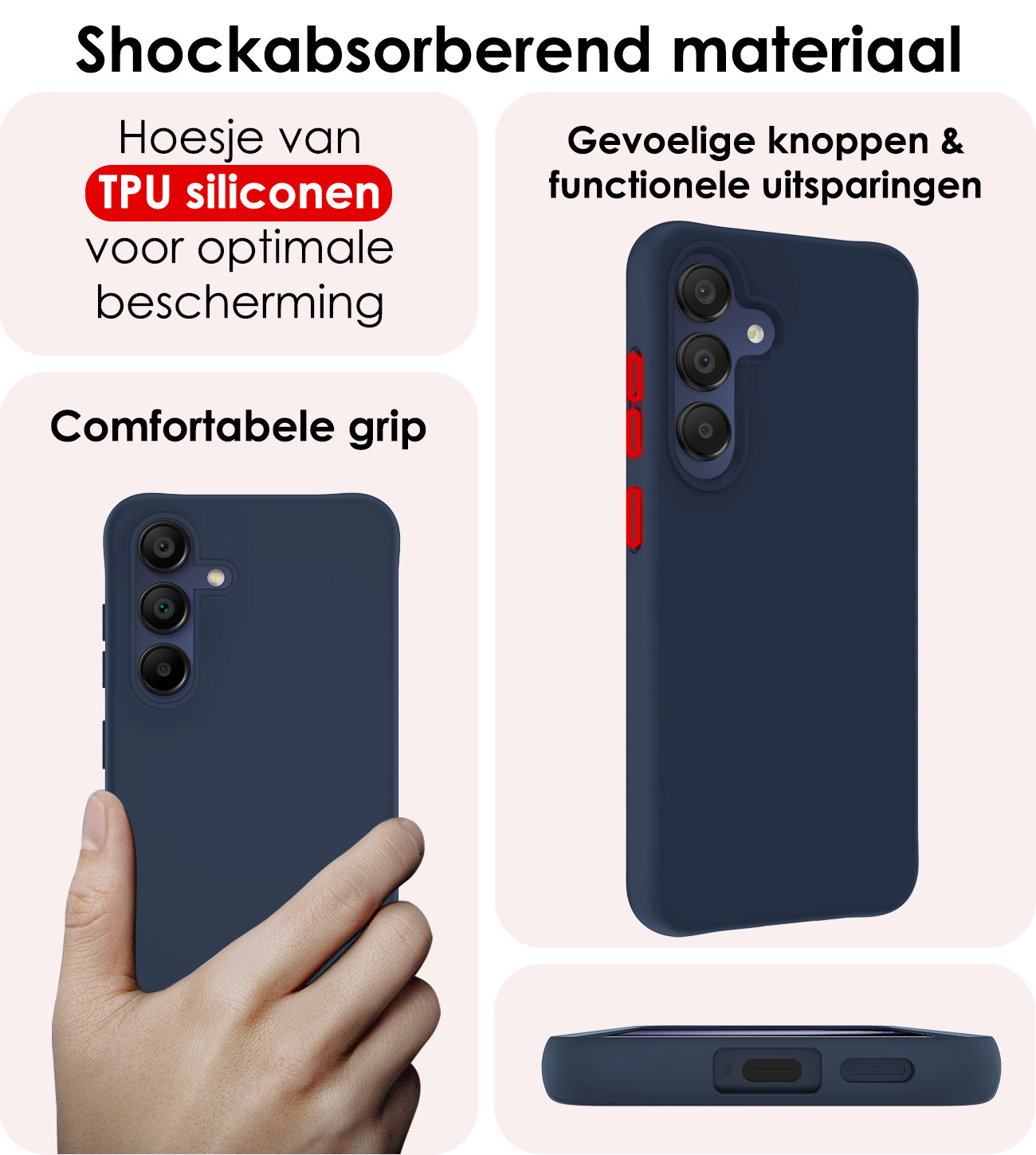 NoXx Hoes Geschikt voor Samsung A15 Hoesje Cover Siliconen Back Case Hoes - Donkerblauw - 2x