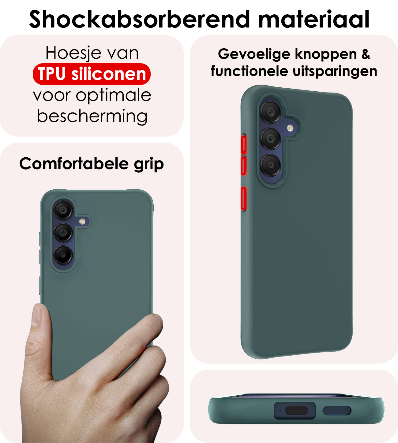 NoXx Hoes Geschikt voor Samsung A15 Hoesje Cover Siliconen Back Case Hoes - Donkergroen - 2x