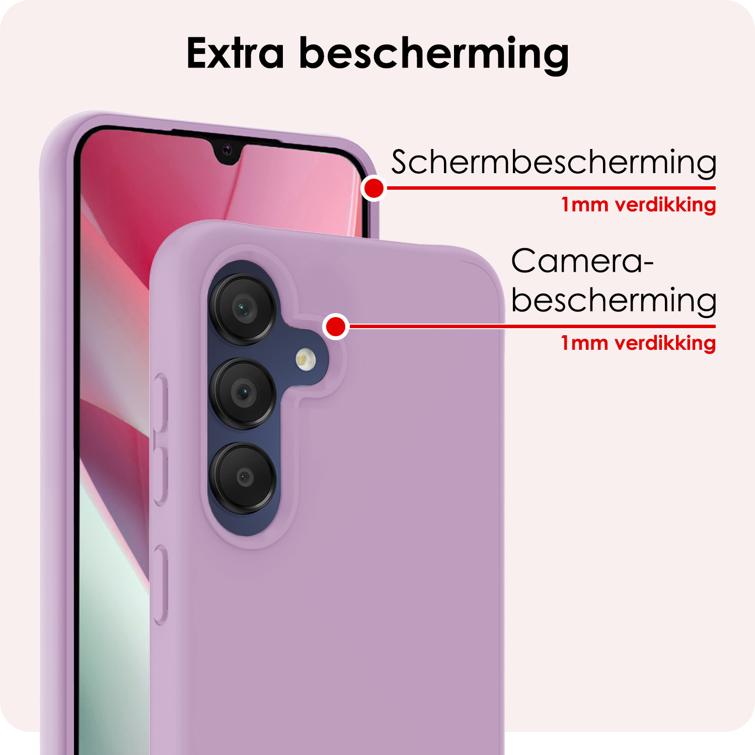 NoXx Hoes Geschikt voor Samsung A15 Hoesje Cover Siliconen Back Case Hoes - Lila - 2x
