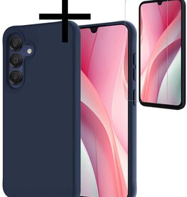 NoXx NoXx Samsung Galaxy A15 Hoesje Siliconen Met Screenprotector - Donkerblauw