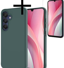 NoXx NoXx Samsung Galaxy A15 Hoesje Siliconen Met Screenprotector - Donkergroen