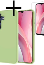 NoXx Hoes Geschikt voor Samsung A15 Hoesje Cover Siliconen Back Case Hoes Met Screenprotector - Groen