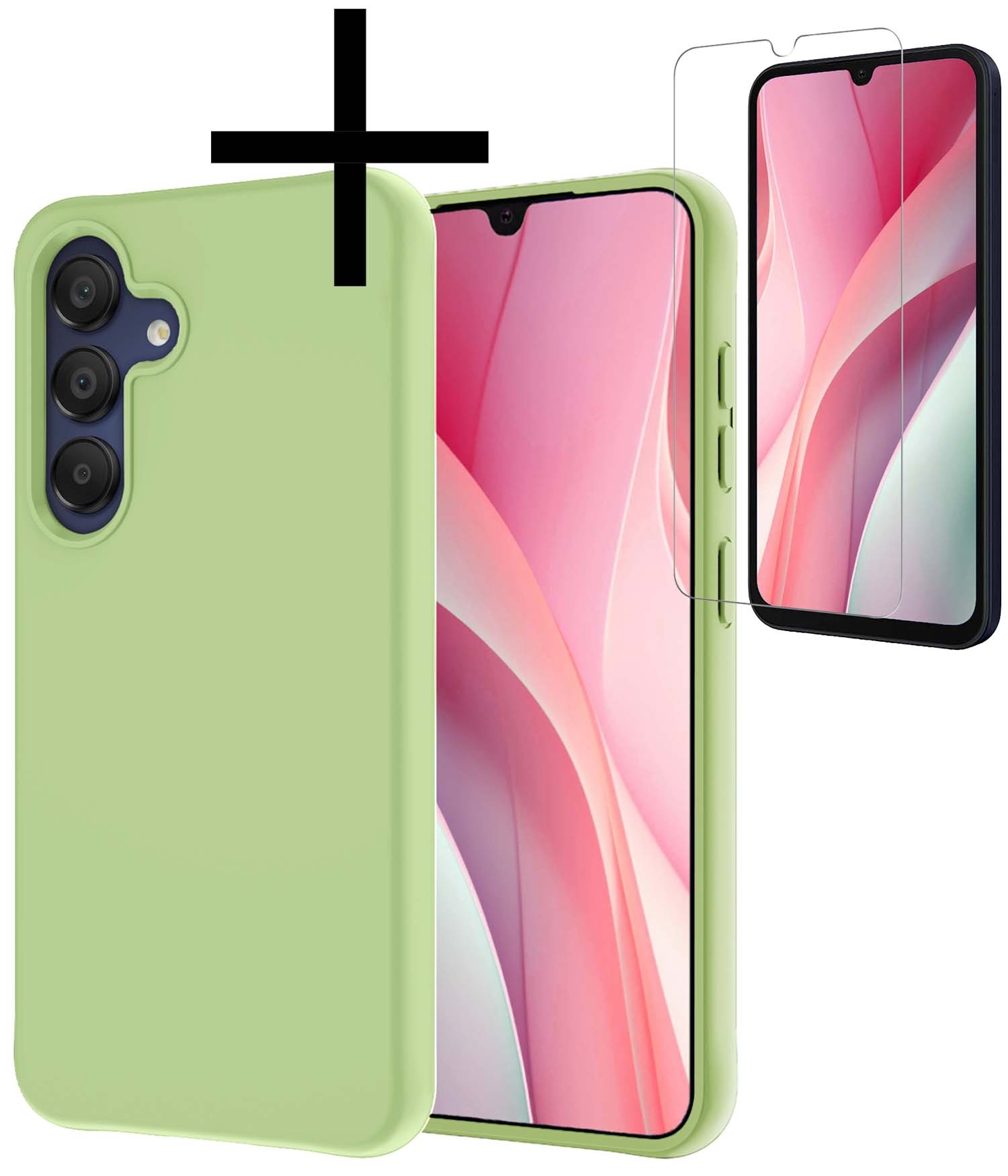 NoXx Hoes Geschikt voor Samsung A15 Hoesje Cover Siliconen Back Case Hoes Met Screenprotector - Groen
