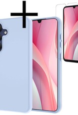 NoXx Hoes Geschikt voor Samsung A15 Hoesje Cover Siliconen Back Case Hoes Met Screenprotector - Lichtblauw