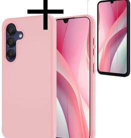 NoXx NoXx Samsung Galaxy A15 Hoesje Siliconen Met Screenprotector - Lichtroze