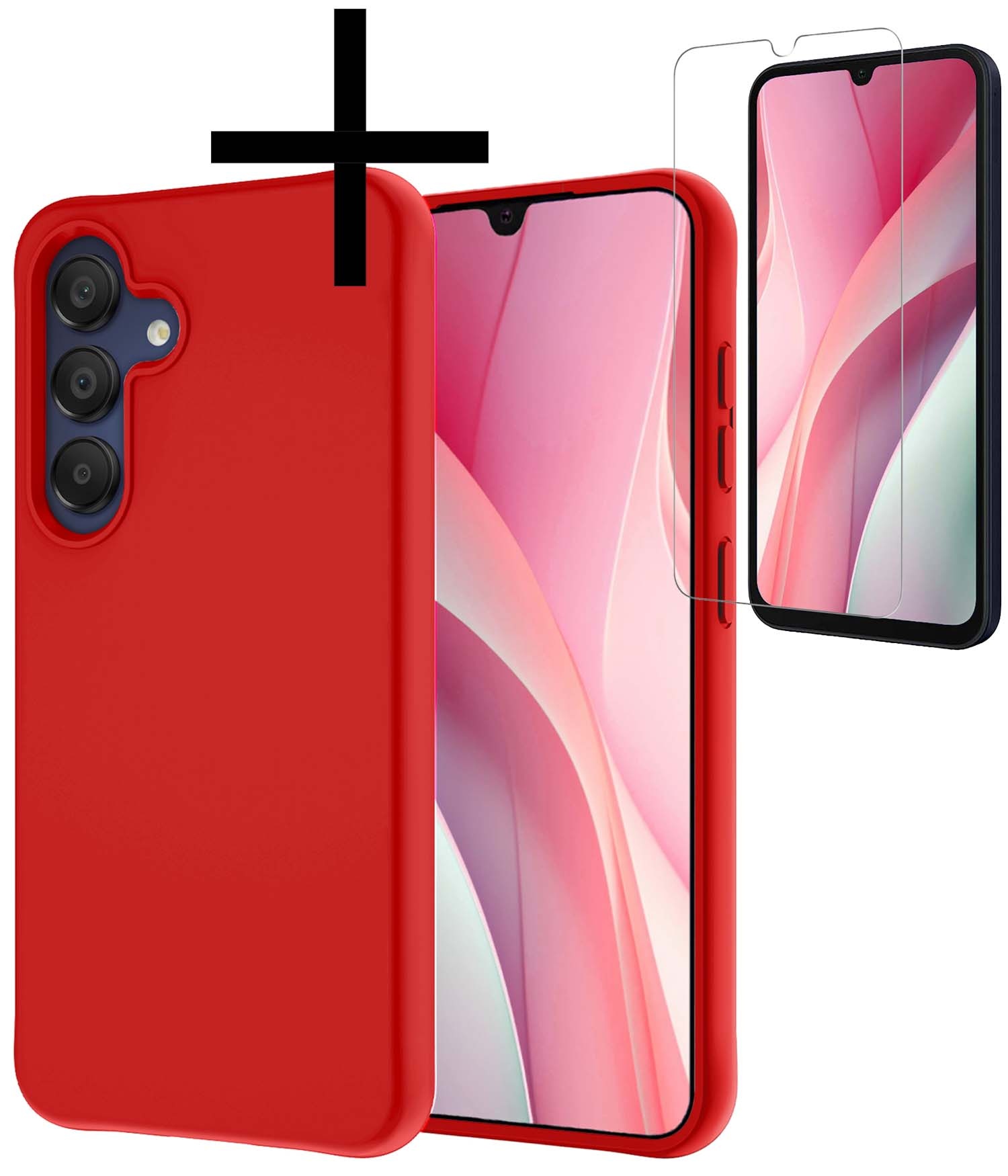 NoXx Hoes Geschikt voor Samsung A15 Hoesje Cover Siliconen Back Case Hoes Met Screenprotector - Rood
