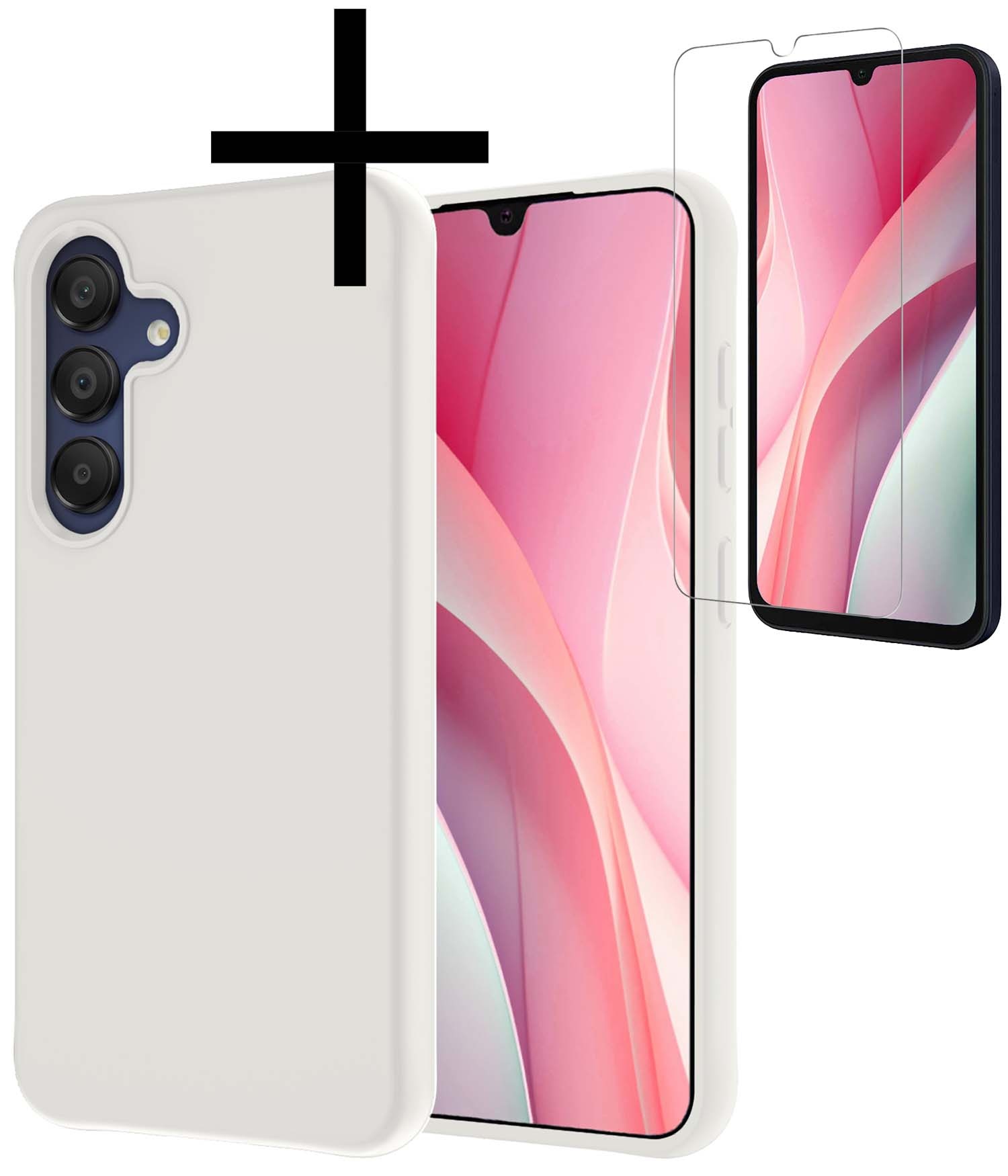 NoXx Hoes Geschikt voor Samsung A15 Hoesje Cover Siliconen Back Case Hoes Met Screenprotector - Wit